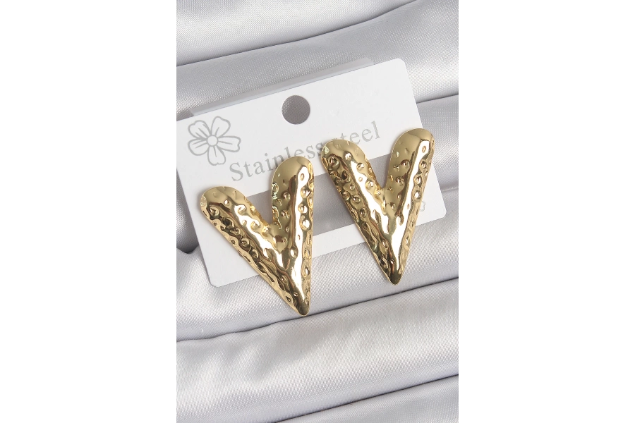 Shoecide 316 Çelik Gold Renk İşlemeli Kalp Model Kadın Küpe