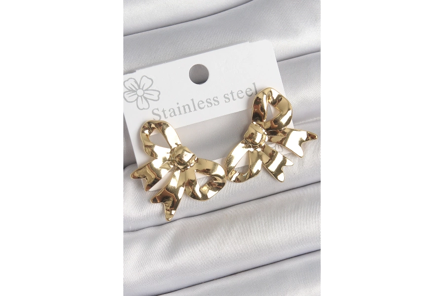 Shoecide 316 Çelik Gold Renk Kurdele Plaka Model Kadın Küpe
