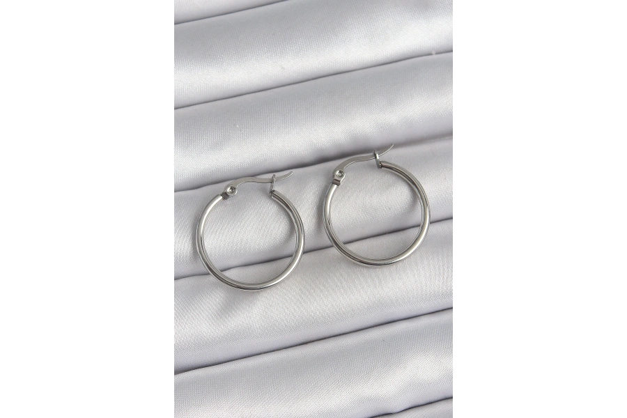 Shoecide 316 Çelik Gümüş Renk 22 Mm Halka Model Kadın Küpe
