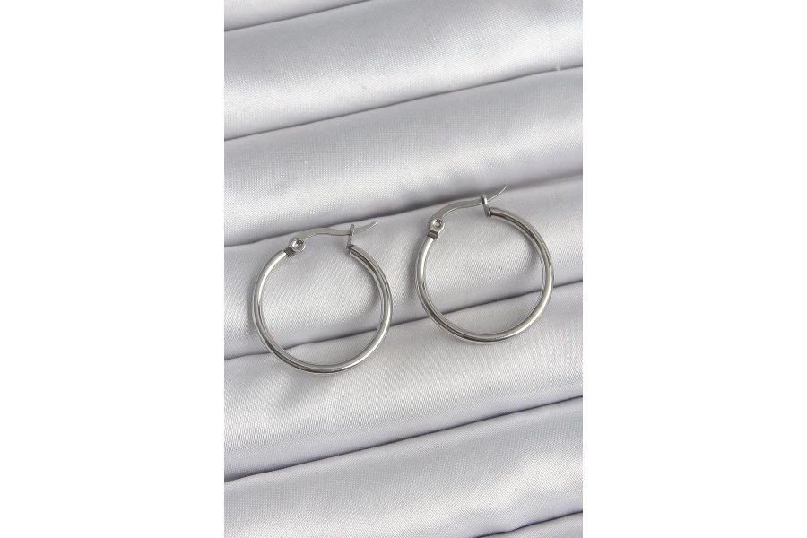 Shoecide 316 Çelik Gümüş Renk 22 Mm Halka Model Kadın Küpe