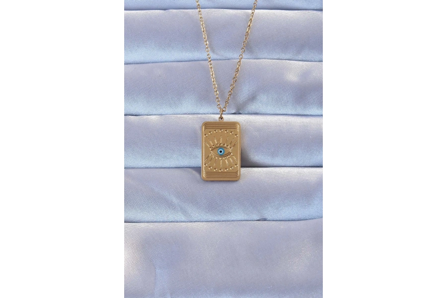 Shoecide 316l Altın Renk İşlemeli Nazarlı Göz Model Vintage Kolye
