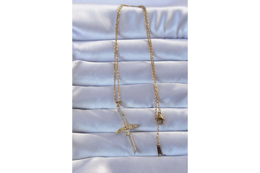 Shoecide 316l Altın Renk Zirkon Taşlı Kılıç Model Anka Kuşu Kolye