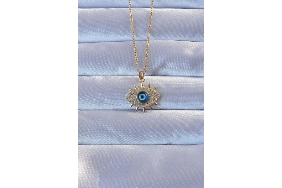 Shoecide 316l Altın Renk Zirkon Taşlı Nazarlı Göz Kolye