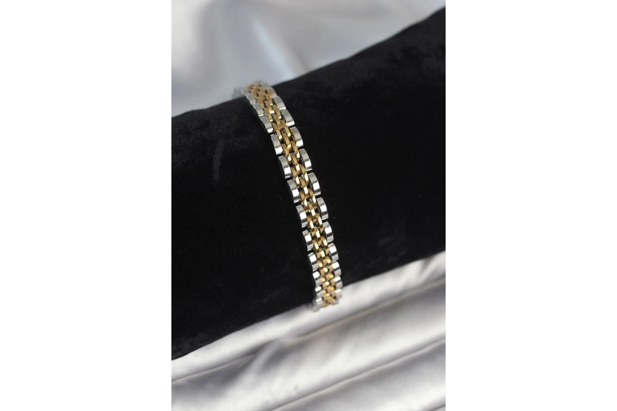 Shoecide 316l Çelik 7 Mm Kalınlıkta Gold Ve Gümüş Renkli Erkek Bileklik