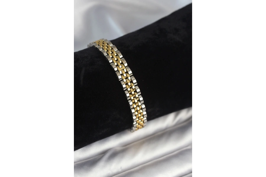 Shoecide 316l Çelik 9 Mm Kalınlıkta Gold Ve Gümüş Renkli Erkek Bileklik