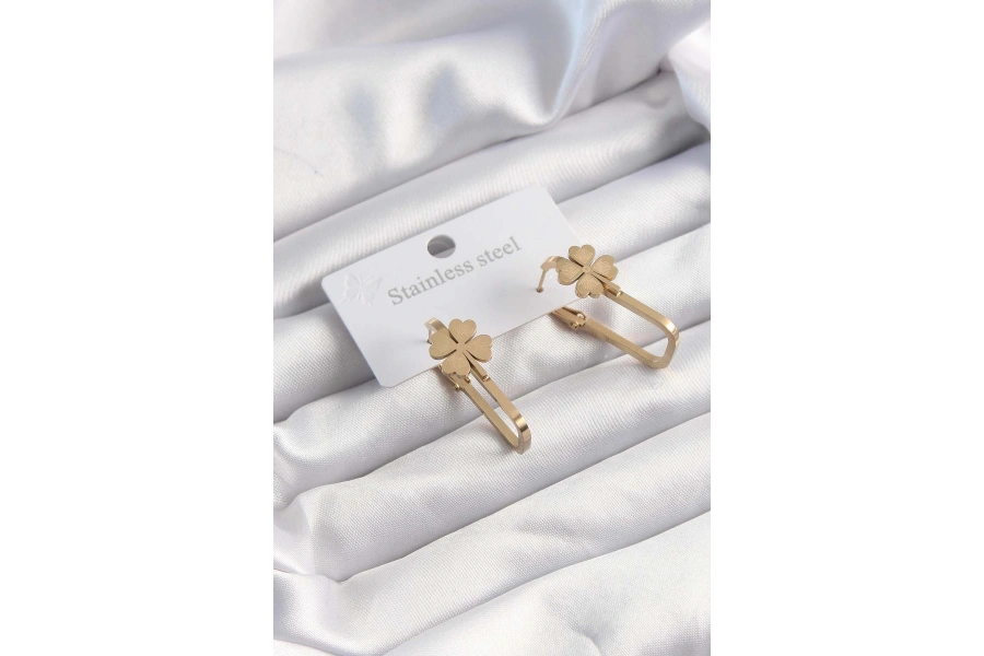 Shoecide 316l Çelik Altın Renk Geometrik Yonca Model Küpe