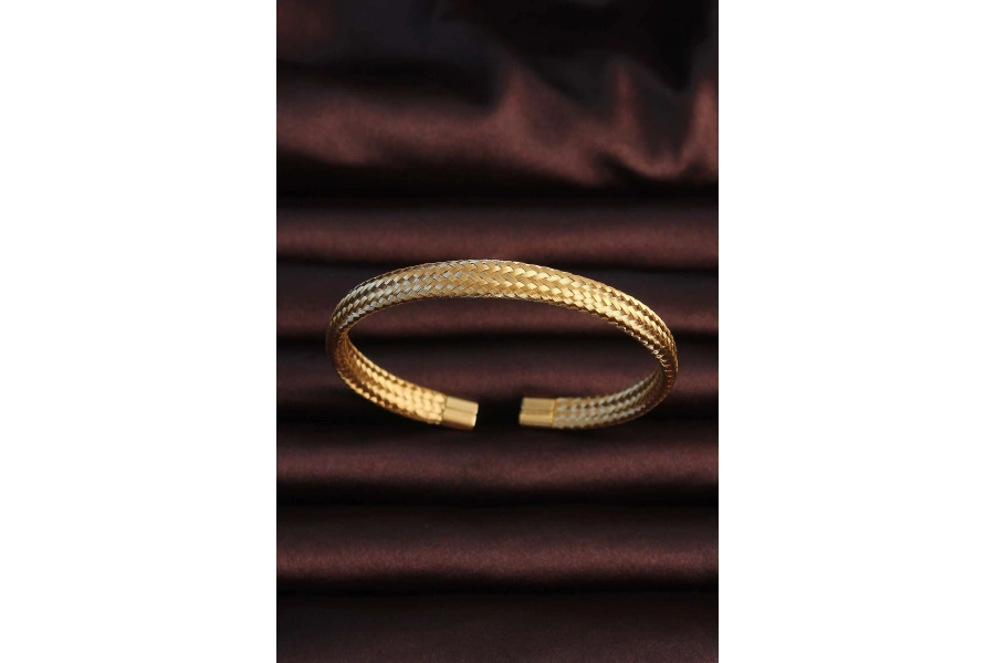Shoecide 316l Çelik Altın Renk Hasır Görünüm Erkek Bileklik