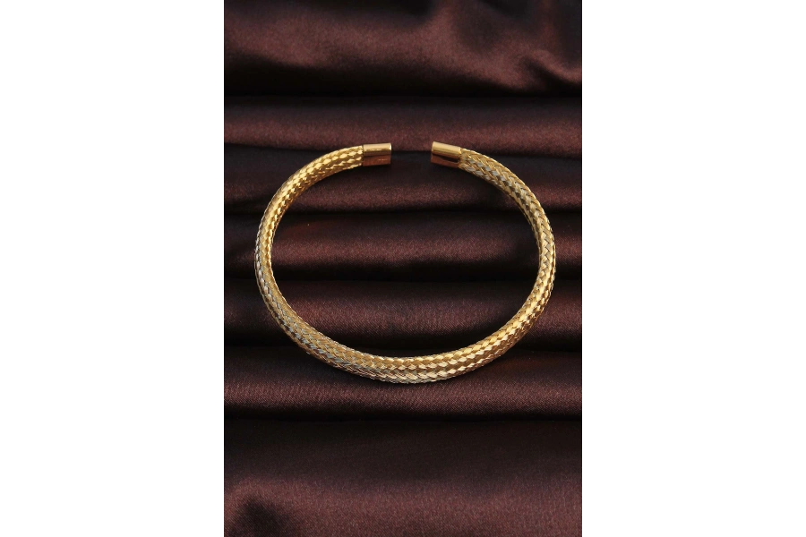 Shoecide 316l Çelik Altın Renk Hasır Görünüm Erkek Bileklik