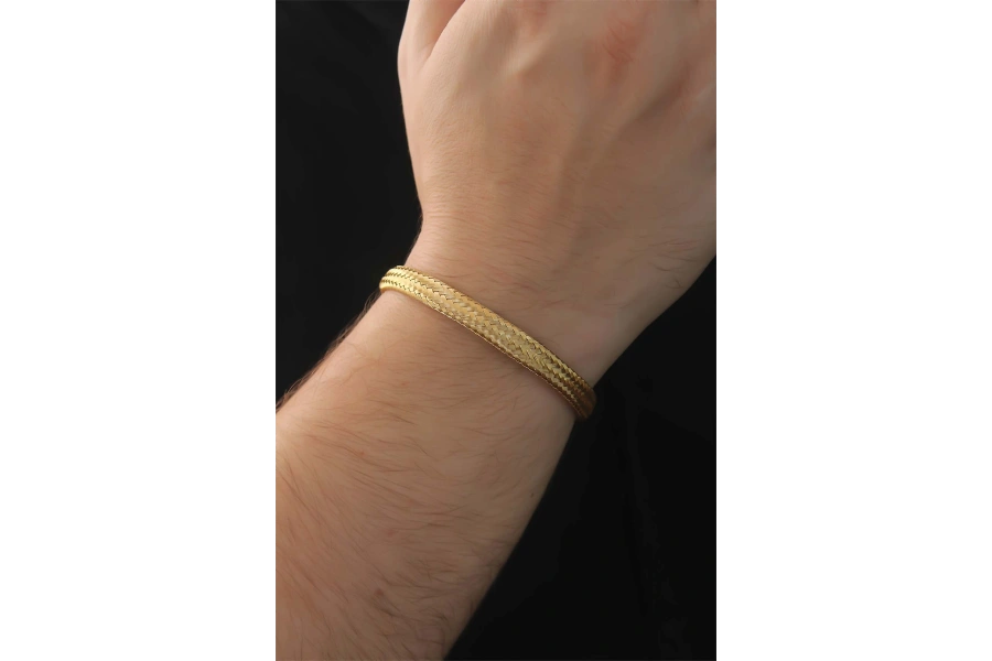 Shoecide 316l Çelik Altın Renk Hasır Görünüm Erkek Bileklik