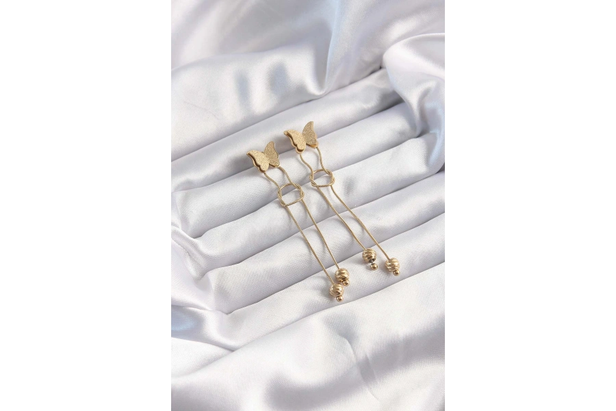 Shoecide 316l Çelik Altın Renk Sallantılı Düğüm Model Kelebek Küpe