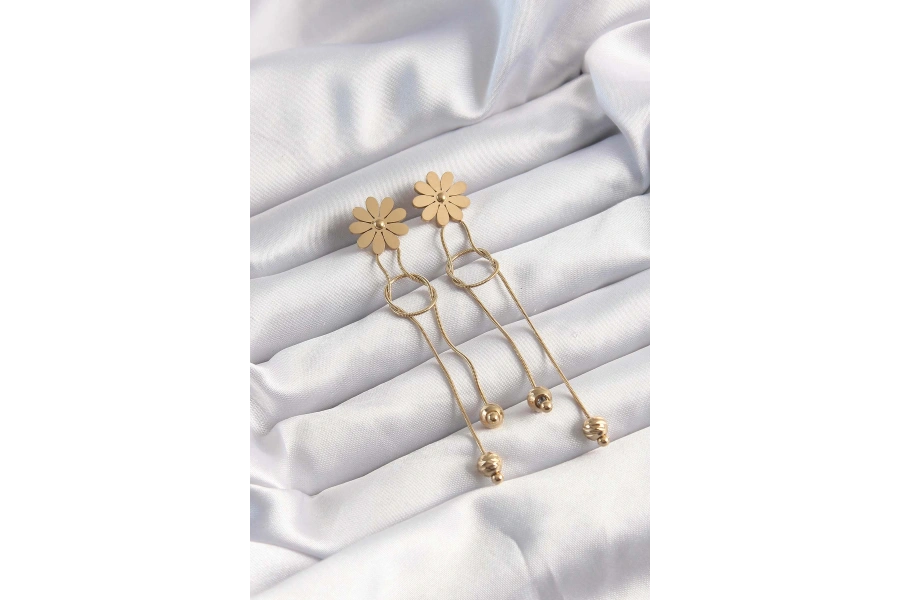 Shoecide 316l Çelik Altın Renk Sallantılı Düğüm Model Papatya Küpe