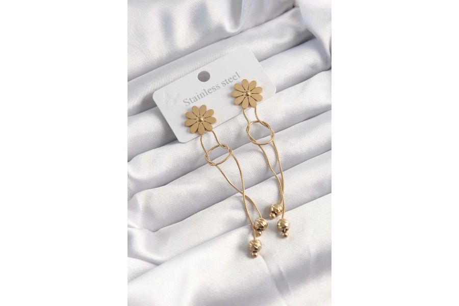 Shoecide 316l Çelik Altın Renk Sallantılı Düğüm Model Papatya Küpe