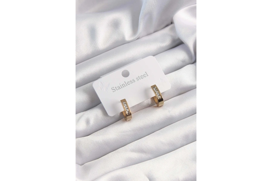 Shoecide 316l Çelik Altın Renk Zirkon Taşlı Halka Model Küpe