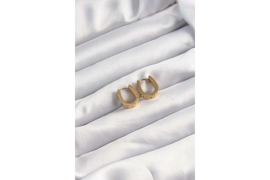 Shoecide 316l Çelik Altın Renk Zirkon Taşlı Halka Model Küpe