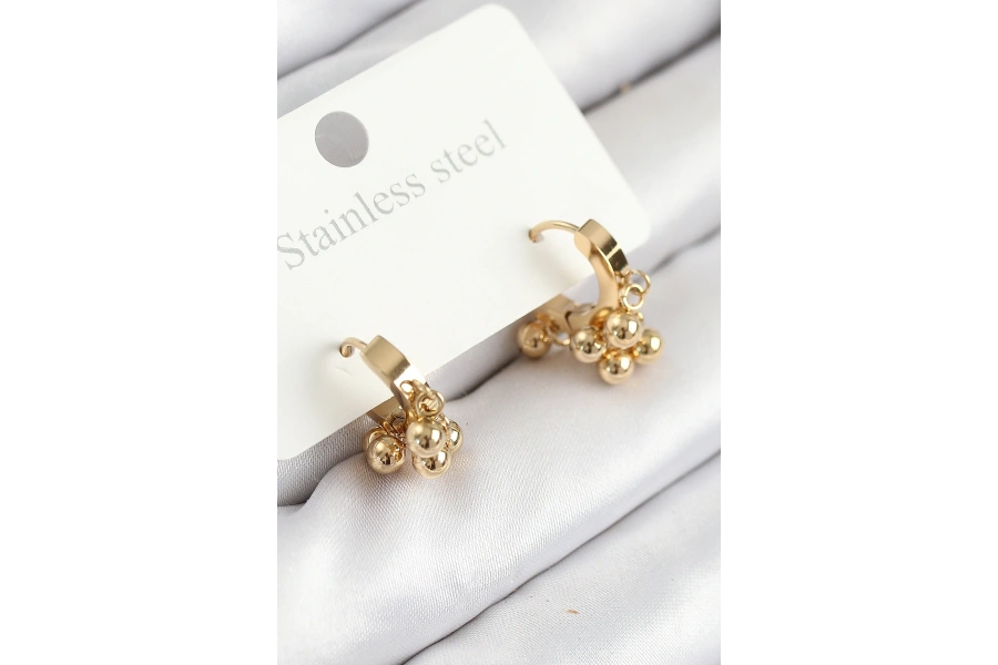 Shoecide 316l Çelik Boncuklu Halka Model Gold Renk Kadın Küpe