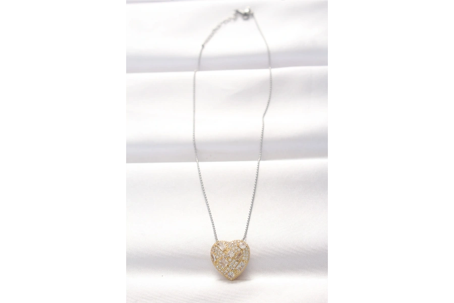 Shoecide 316l Çelik Çift Renk Zirkon Taşlı Kalp Kolye