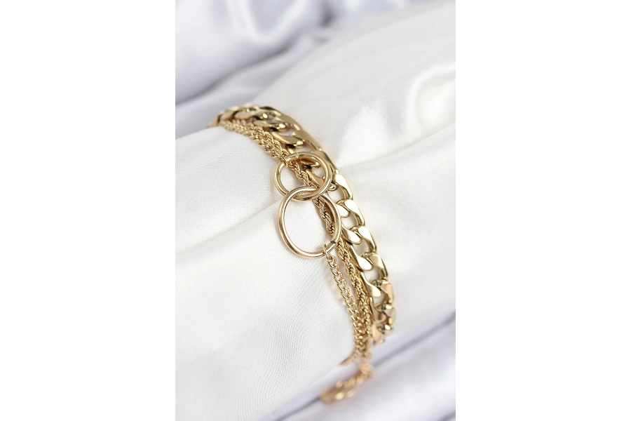 Shoecide 316l Çelik Çoklu Görünüm Geçmeli Halka Model Gold Renk Kadın Bileklik