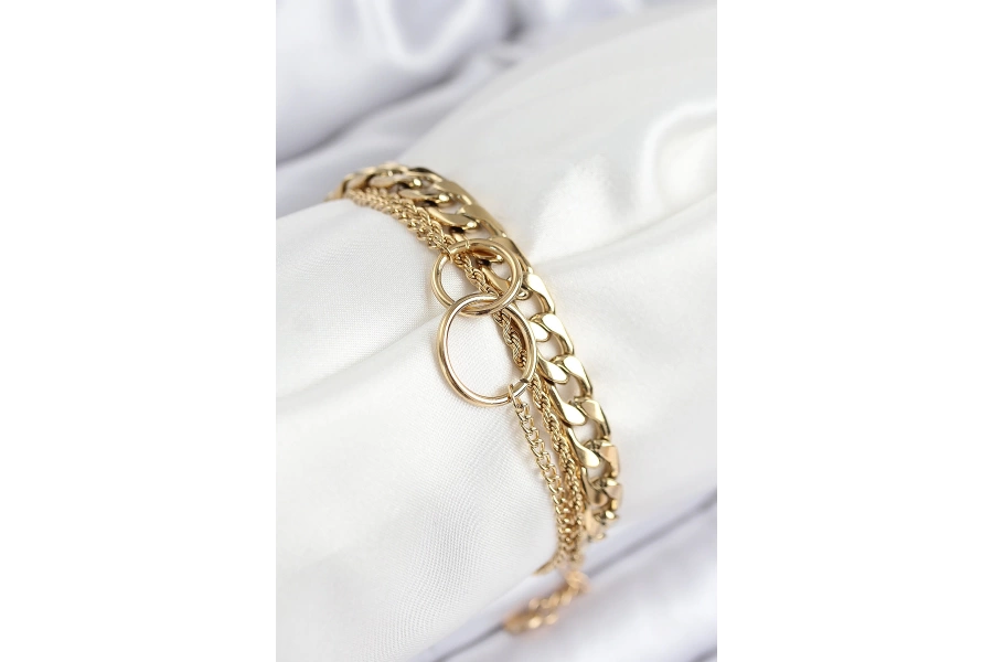 Shoecide 316l Çelik Çoklu Görünüm Geçmeli Halka Model Gold Renk Kadın Bileklik