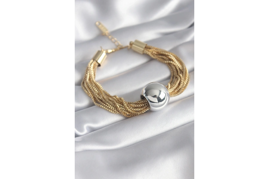 Shoecide 316l Çelik Gold Çoklu Zincir Renk Gümüş Renk Top Model Kadın Bileklik
