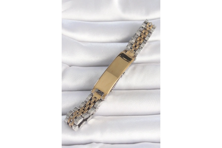 Shoecide 316l Çelik Gold Gümüş Renk Kalın Zincir Künye Model Erkek Bileklik