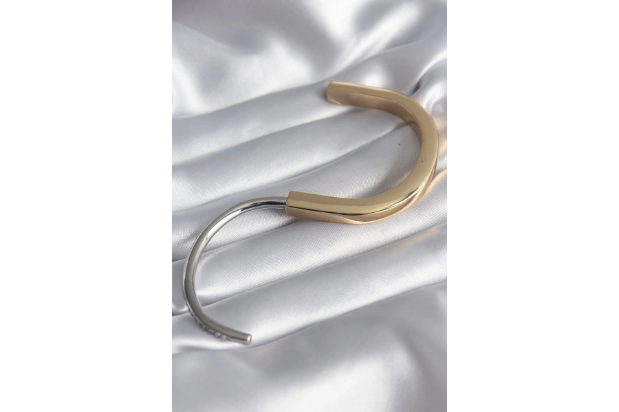 Shoecide 316l Çelik Gold Gümüş Renk Zirkon Taşlı Vıp Seri Kadın Kelepçe
