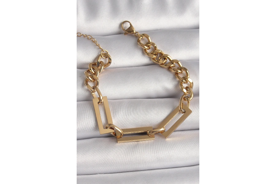 Shoecide 316l Çelik Gold Renk 2li Zincir Model Kadın Bileklik