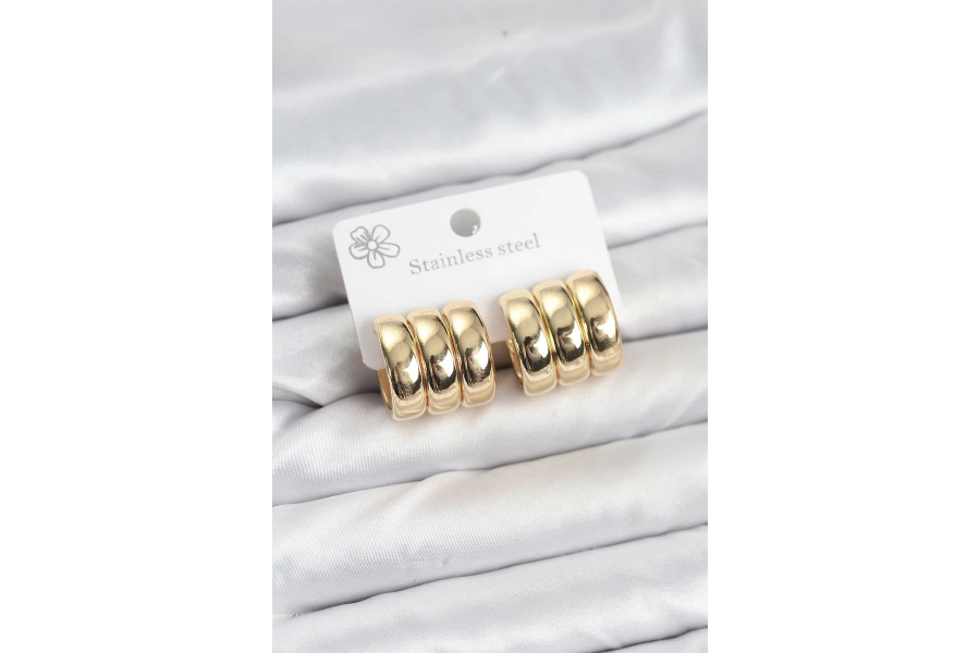 Shoecide 316l Çelik Gold Renk 3lü Görünüm Kadın Küpe