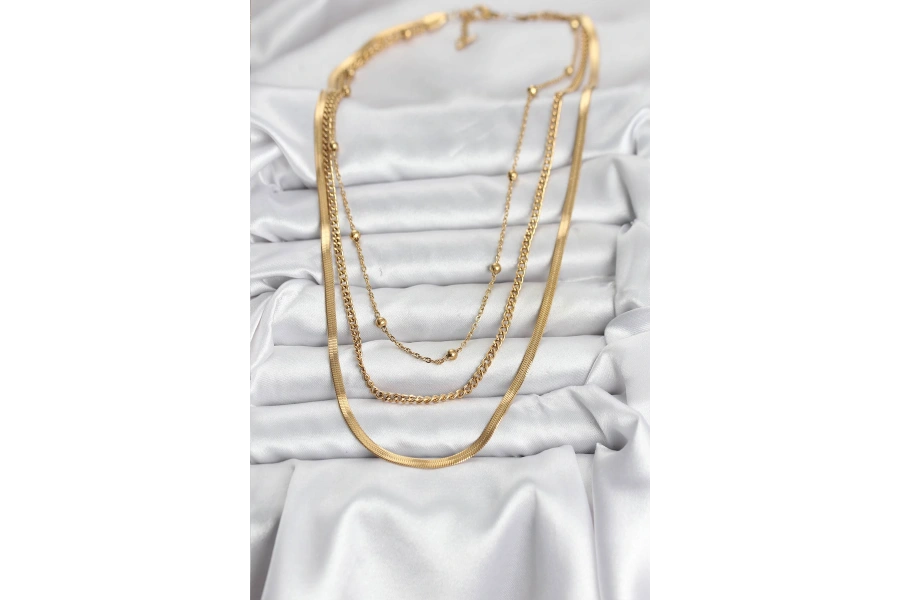 Shoecide 316l Çelik Gold Renk 3lü Kadın Kolye