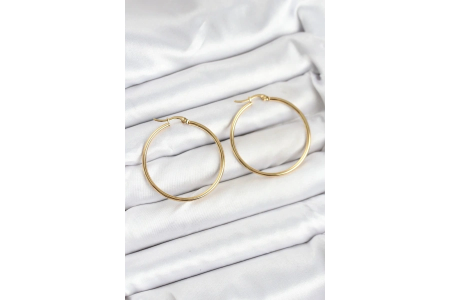 Shoecide 316l Çelik Gold Renk 35 Mm Halka Kadın Küpe