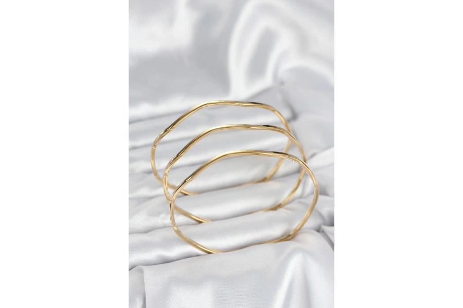 Shoecide 316l Çelik Gold Renk 65 Mm Ajda Zikzak Model 3lü Kadın Bileklik
