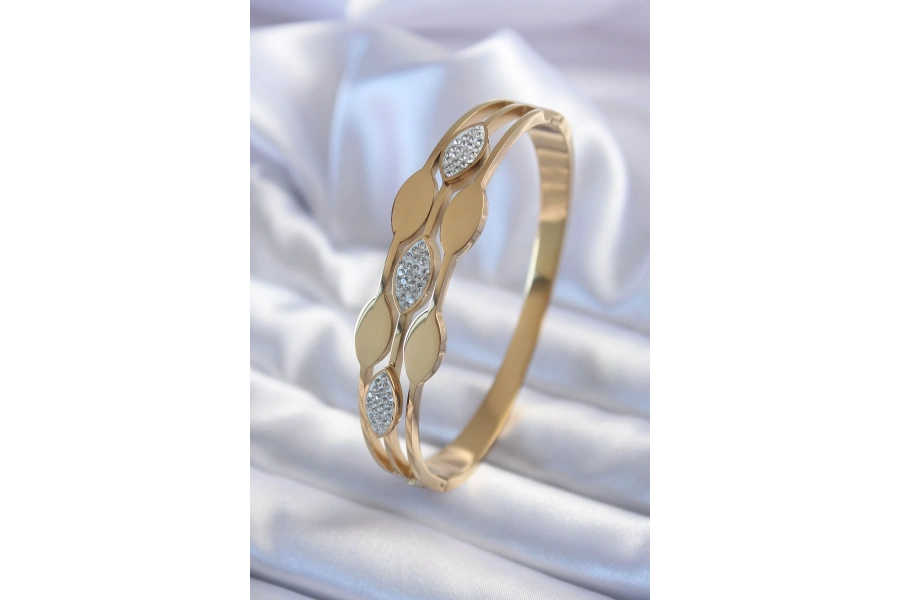 Shoecide 316l Çelik Gold Renk Arpa Model Zirkon Taş Detay Kadın Kelepçe Bileklik