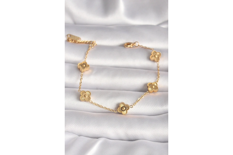 Shoecide 316l Çelik Gold Renk Baby Boy Yonca Model İşleme Detay Kadın Bileklik