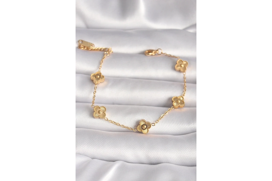 Shoecide 316l Çelik Gold Renk Baby Boy Yonca Model İşleme Detay Kadın Bileklik
