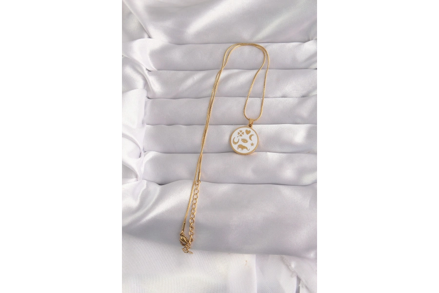 Shoecide 316l Çelik Gold Renk Beyaz Mineli Karışık Figürlü Tarot Kolye