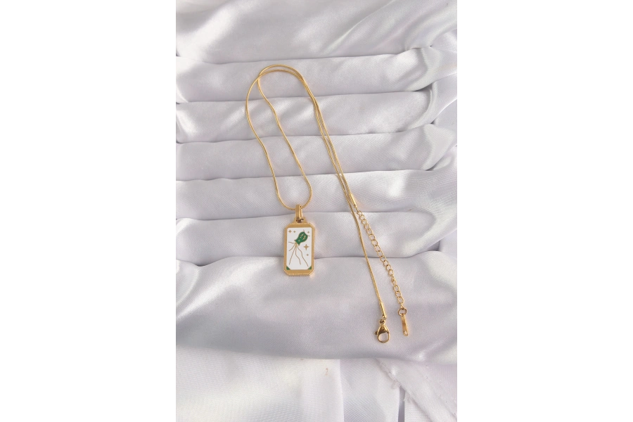 Shoecide 316l Çelik Gold Renk Beyaz Mineli Tarot Kolye