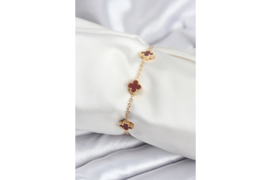 Shoecide 316l Çelik Gold Renk Bordo Baby Boy Yonca Kadın Bileklik