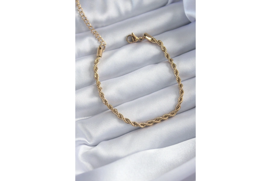 Shoecide 316l Çelik Gold Renk Burgu Zincir Model Kadın Bileklik