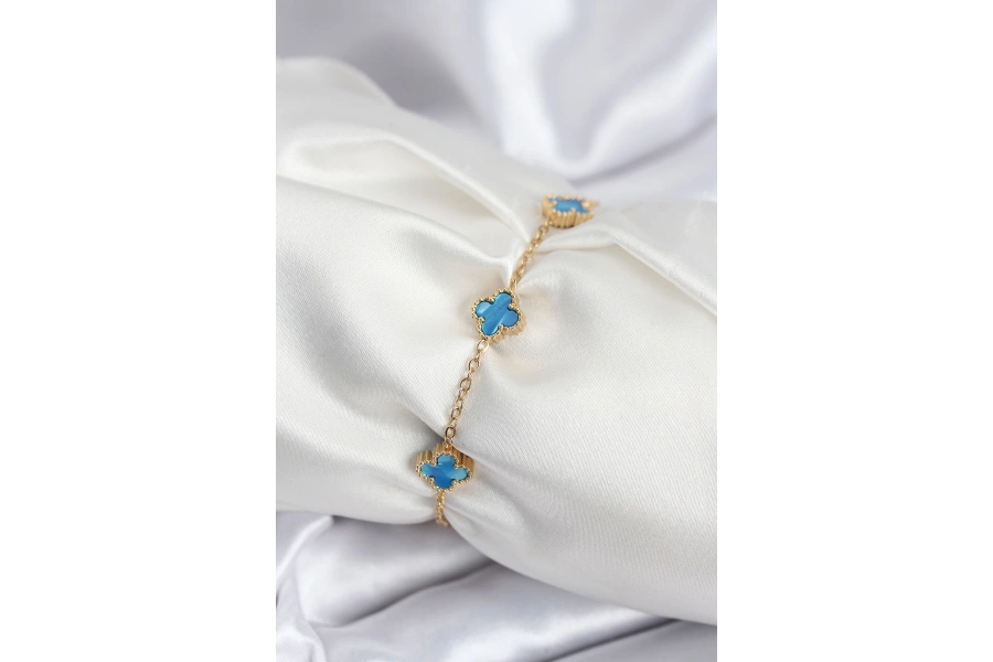 Shoecide 316l Çelik Gold Renk Buz Mavisi Baby Boy Yonca Kadın Bileklik