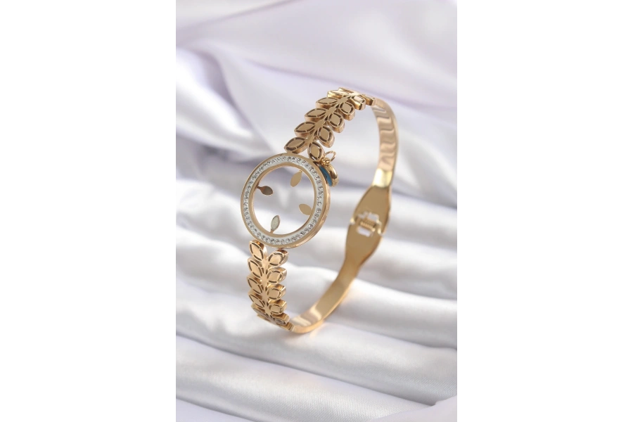 Shoecide 316l Çelik Gold Renk Çeyrek Takılabilen Zirkon Taş Detay Kadın Kelepçe