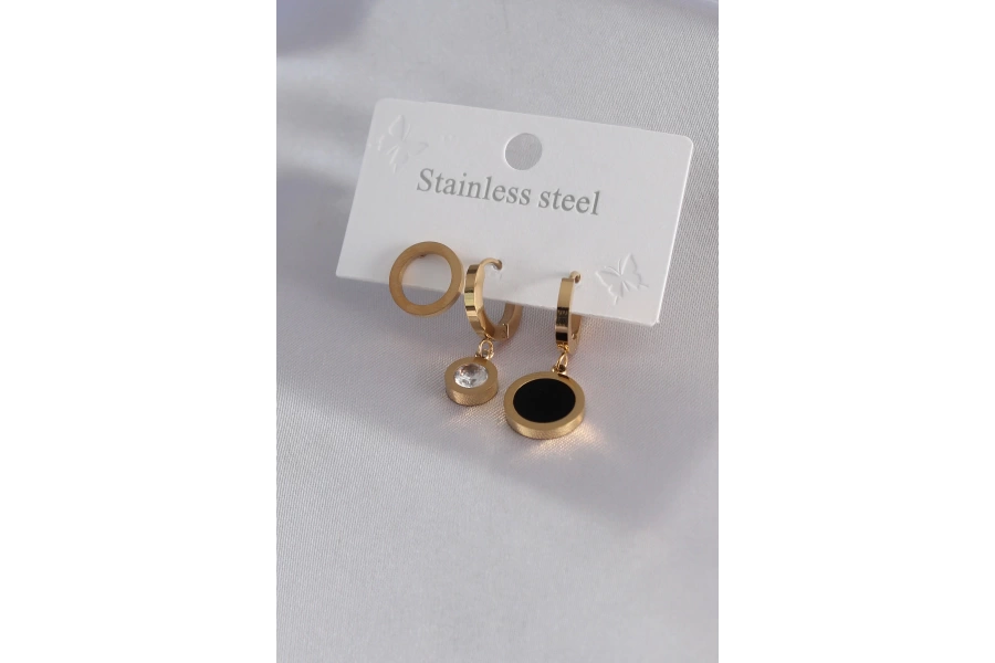 Shoecide 316l Çelik Gold Renk Daire Model Zirkon Taş Detay Kadın Küpe Kombini