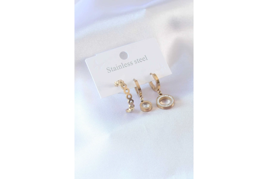 Shoecide 316l Çelik Gold Renk Daire Model Zirkon Taşlı Kadın Küpe