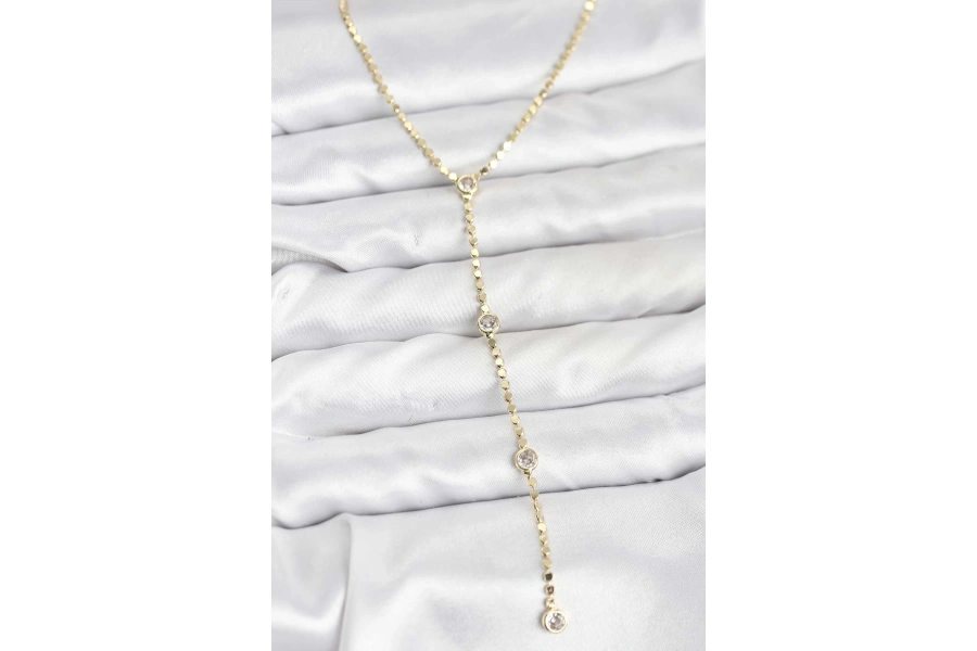 Shoecide 316l Çelik Gold Renk Ezme Zincir Model Y Kadın Kolye