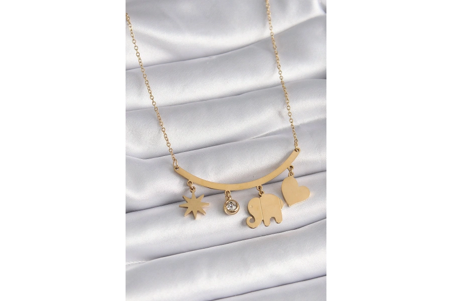 Shoecide 316l Çelik Gold Renk Fil Figür Zirkon Taş Detay Kadın Kolye