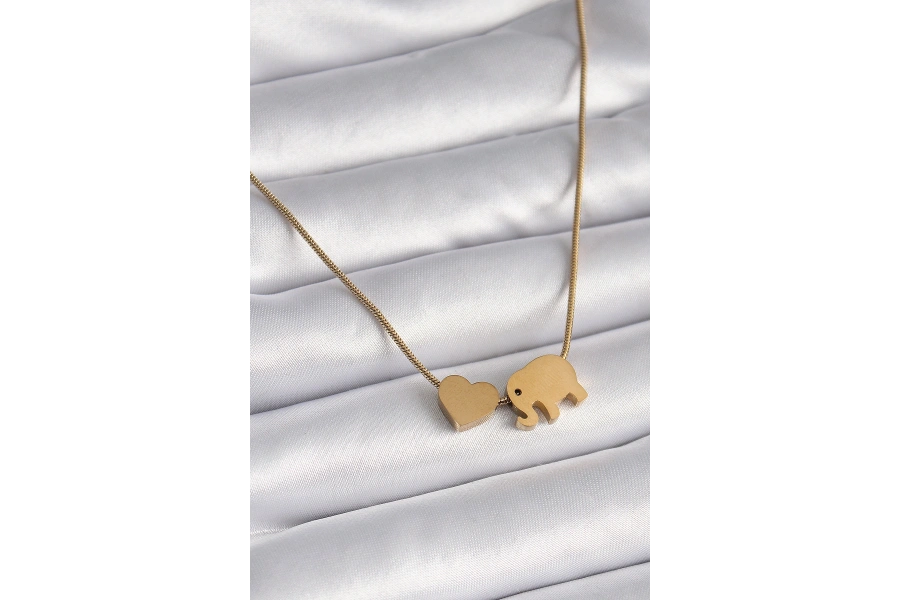 Shoecide 316l Çelik Gold Renk Fil Kalp Figürlü Kadın Kolye
