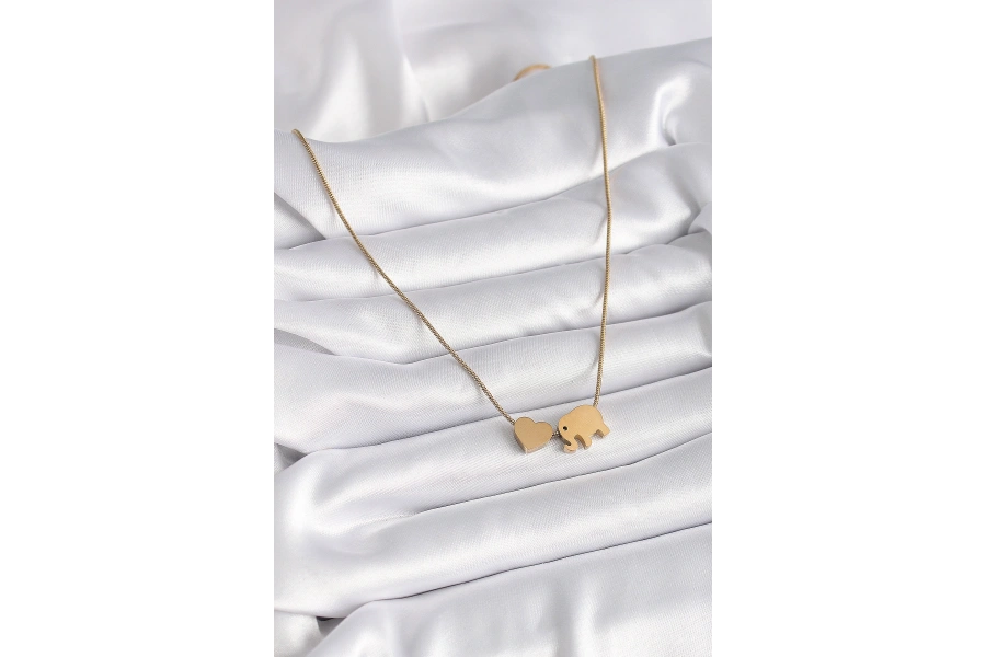 Shoecide 316l Çelik Gold Renk Fil Kalp Figürlü Kadın Kolye
