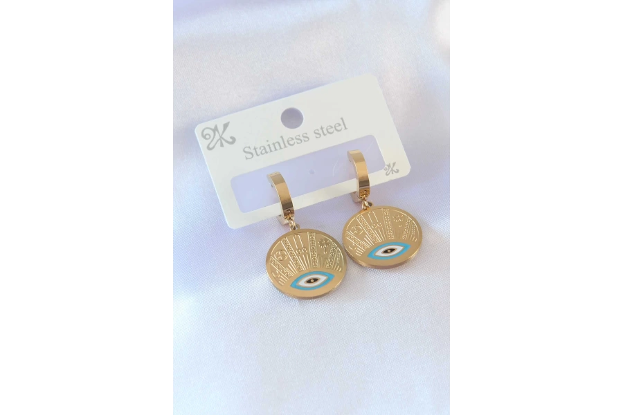 Shoecide 316l Çelik Gold Renk Göz Detay İşleme Daire Model Kadın Küpe
