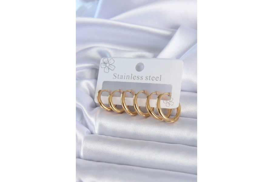 Shoecide 316l Çelik Gold Renk Halka Model Kadın Küpe Seti