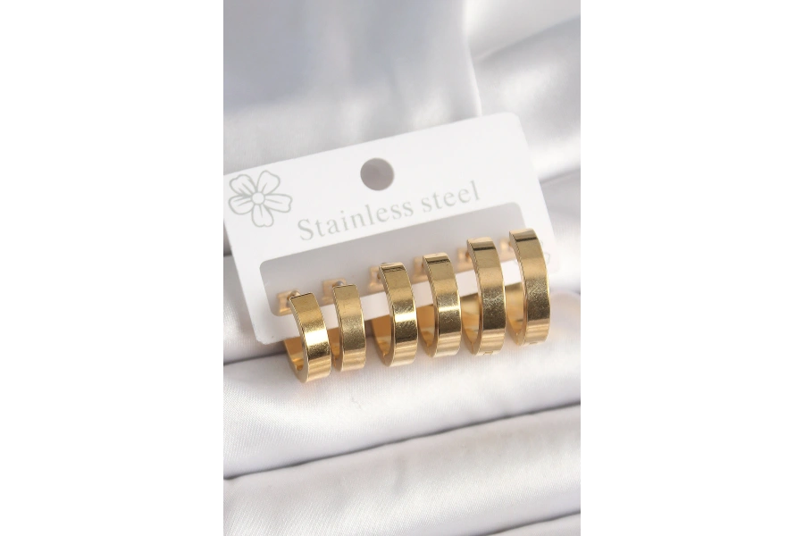 Shoecide 316l Çelik Gold Renk Halka Model Kadın Küpe Seti