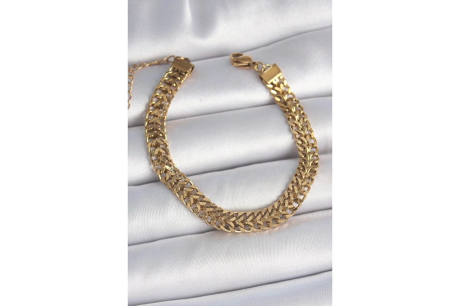 Shoecide 316l Çelik Gold Renk Hasır Zincir Model Kadın Bileklik