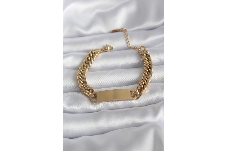 Shoecide 316l Çelik Gold Renk İsim Yazılabilir Plaka Model Kadın Bileklik